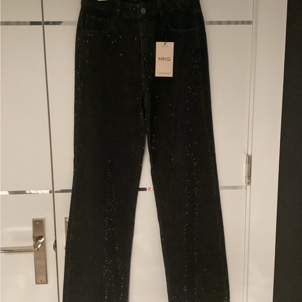 Mango Black Glitter Wide-Leg Jeans for Women